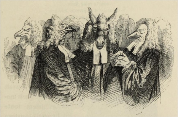 걸리버와 휴이넘의 대화에서 법률가들에 대한 비판(1856, 그랑빌)