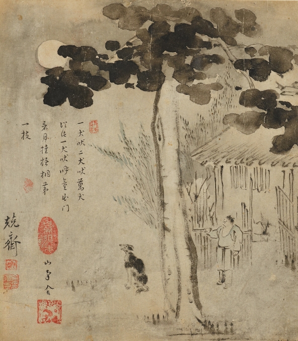 김득신, ‘출문간월’, 18세기, 종이에 먹, 25.3×22.8㎝, 국립중앙박물관 소장. 가장 먼저 짖었던 개를 화가는 과연 궁금해했을까.