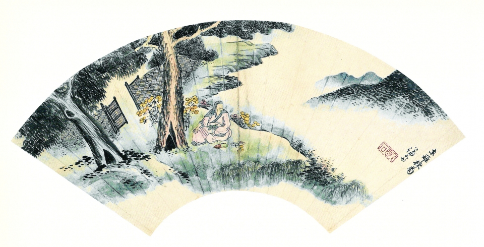 정선, ‘동리채국’, 1926년, 종이에 수묵담채, 22.7×59.7㎝, 국립중앙박물관 소장. 아시아에서 국화는 도연명의 아바타다.