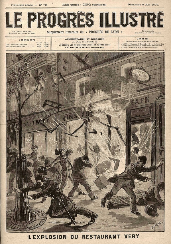 1892년 테오둘 무니에의 폭탄 테러를 보도한 프랑스 언론 'Le Progrès Illustré'. 사진=프랑스 위키피디아