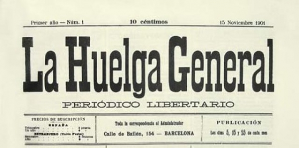 1901년 11월 15일 바르셀로나에서 교육자 Francisco Ferrer는 자유지상주의 신문 "La Huelga General"의 첫 번째 번호를 발행했습니다. 사진=위키미디어
