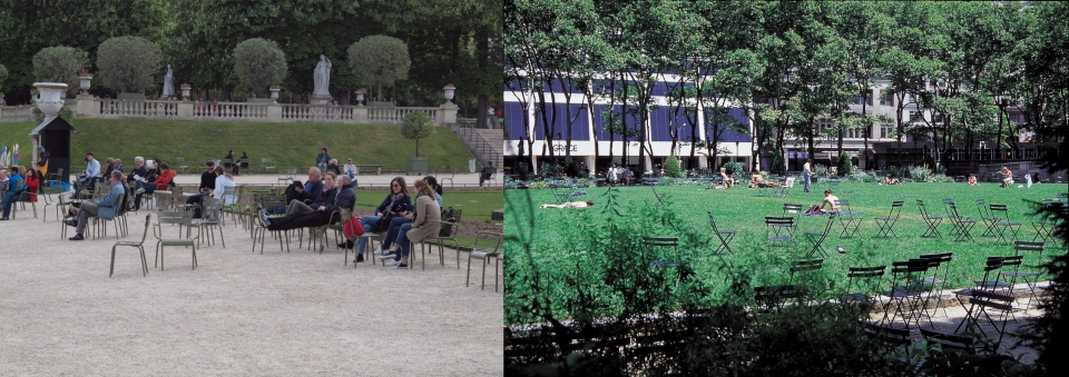 룩셈부르크 공원(왼쪽)과 브라이언트 파크(오른쪽)의 벤치. 사진=조경진