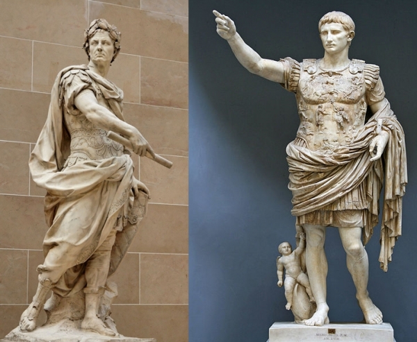 율리우스 카이사르(왼쪽), 옥타비아누스 훗날 그는 아우구스투스라는 이름으로 불리게 된다. 사진=위키피디아