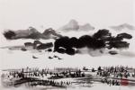 「물이 있는 풍경」, 한지에 먹, 23cm×34cm, 1980